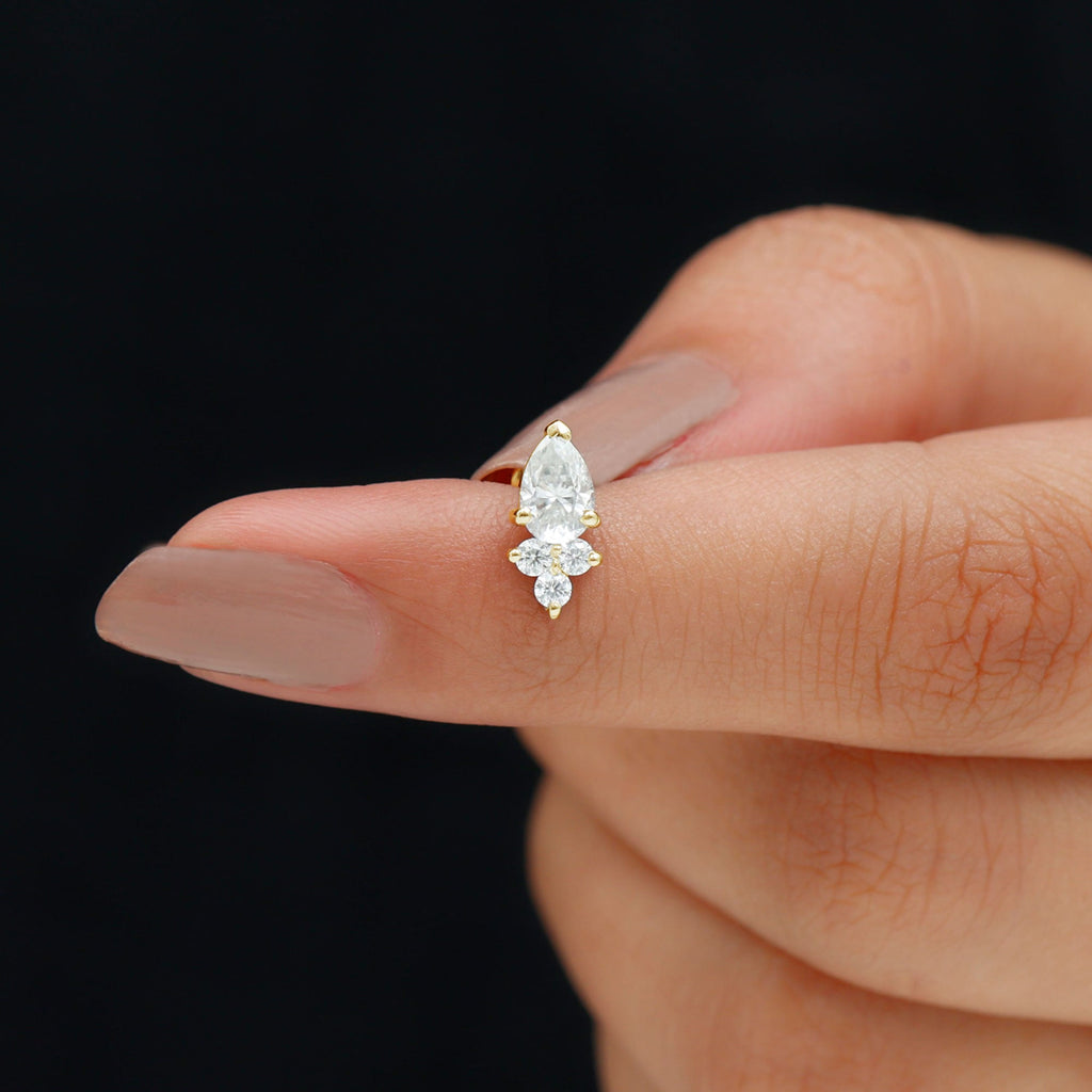 Pear and Round Moissanite Cluster Cartilage Earring