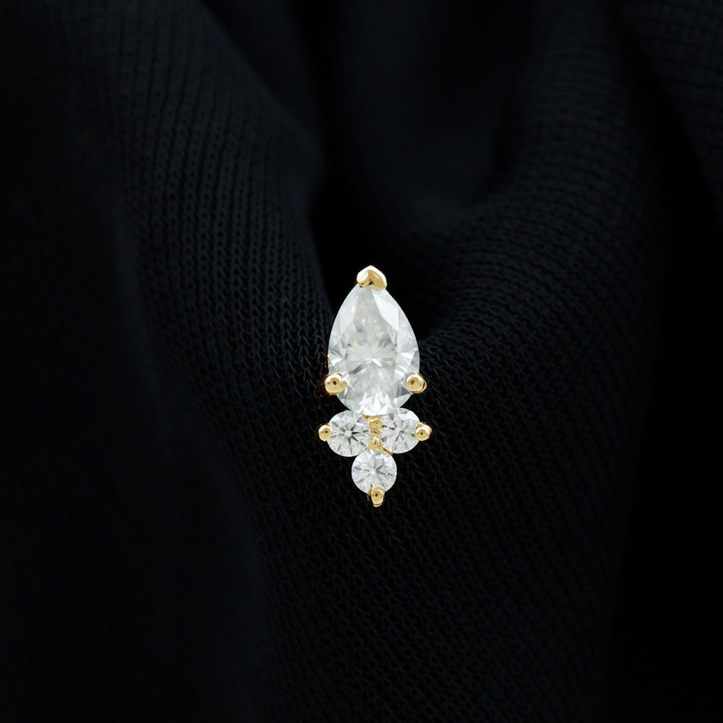 Pear and Round Moissanite Cluster Cartilage Earring