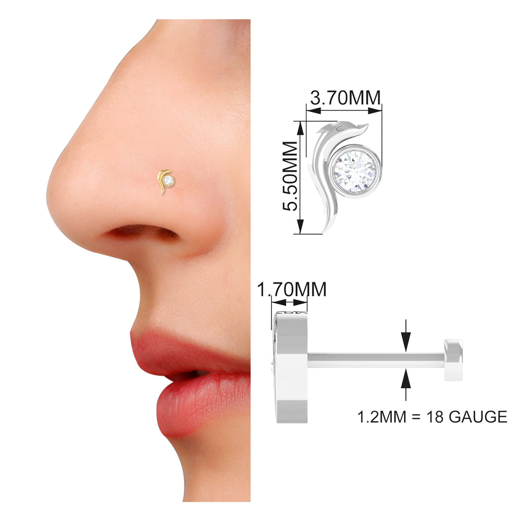 Bezel Set Round Shape Dainty Diamond Dolphin Nose Pin