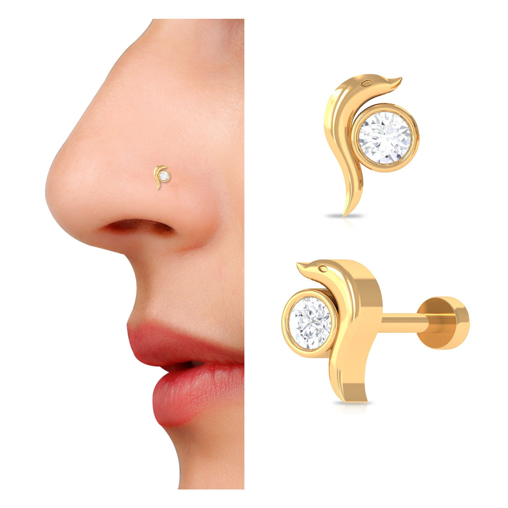Bezel Set Round Shape Dainty Diamond Dolphin Nose Pin