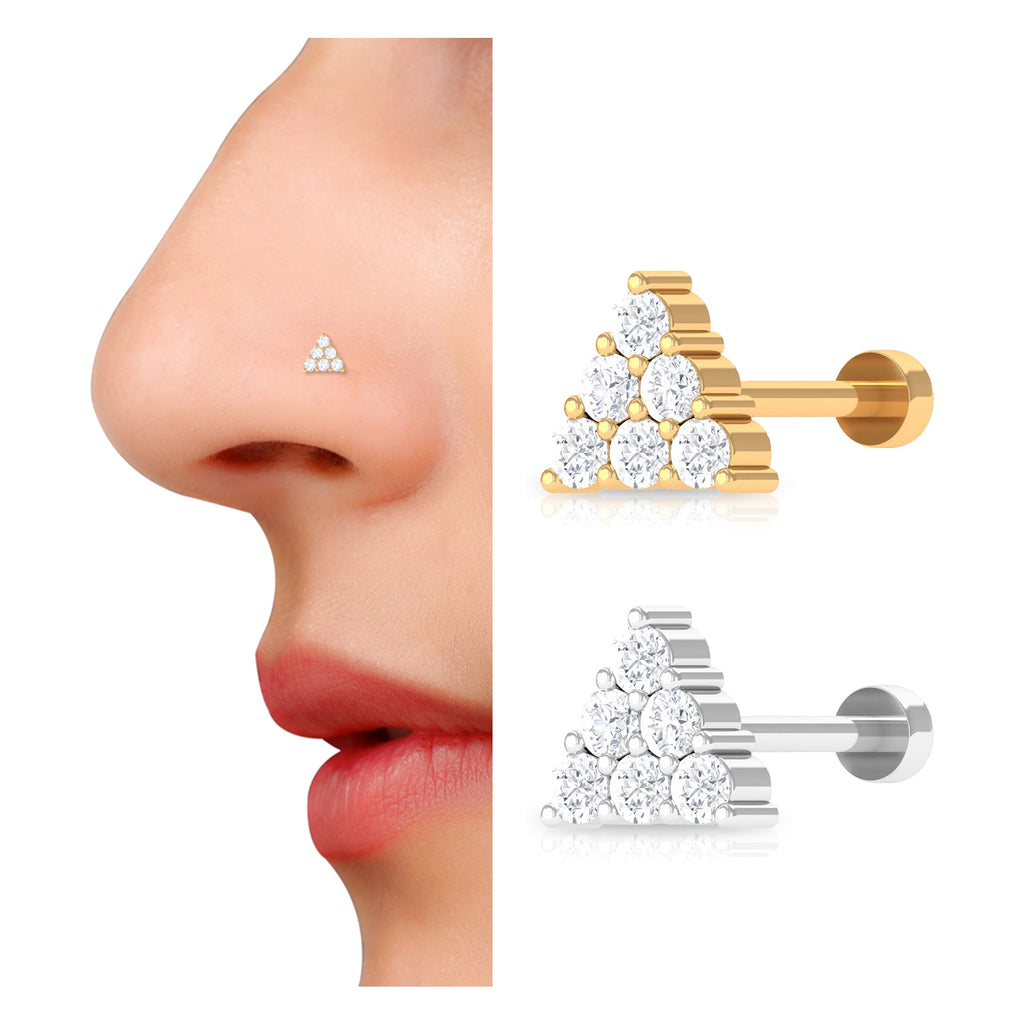 Moissanite Cluster Triangle Nose Pin