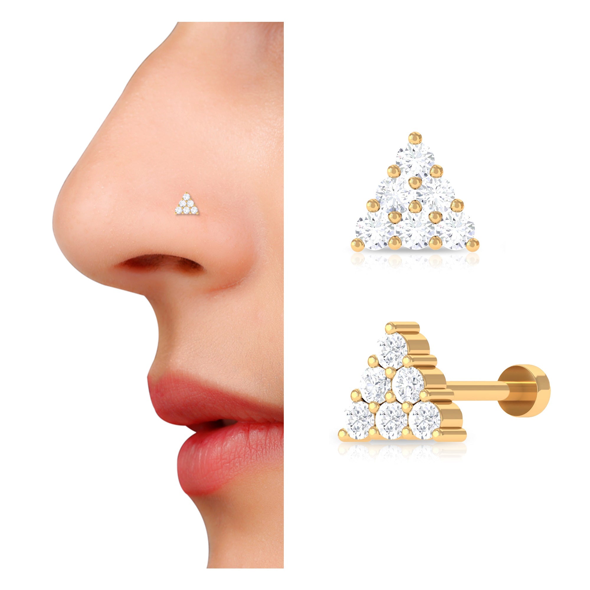 Moissanite Cluster Triangle Nose Pin