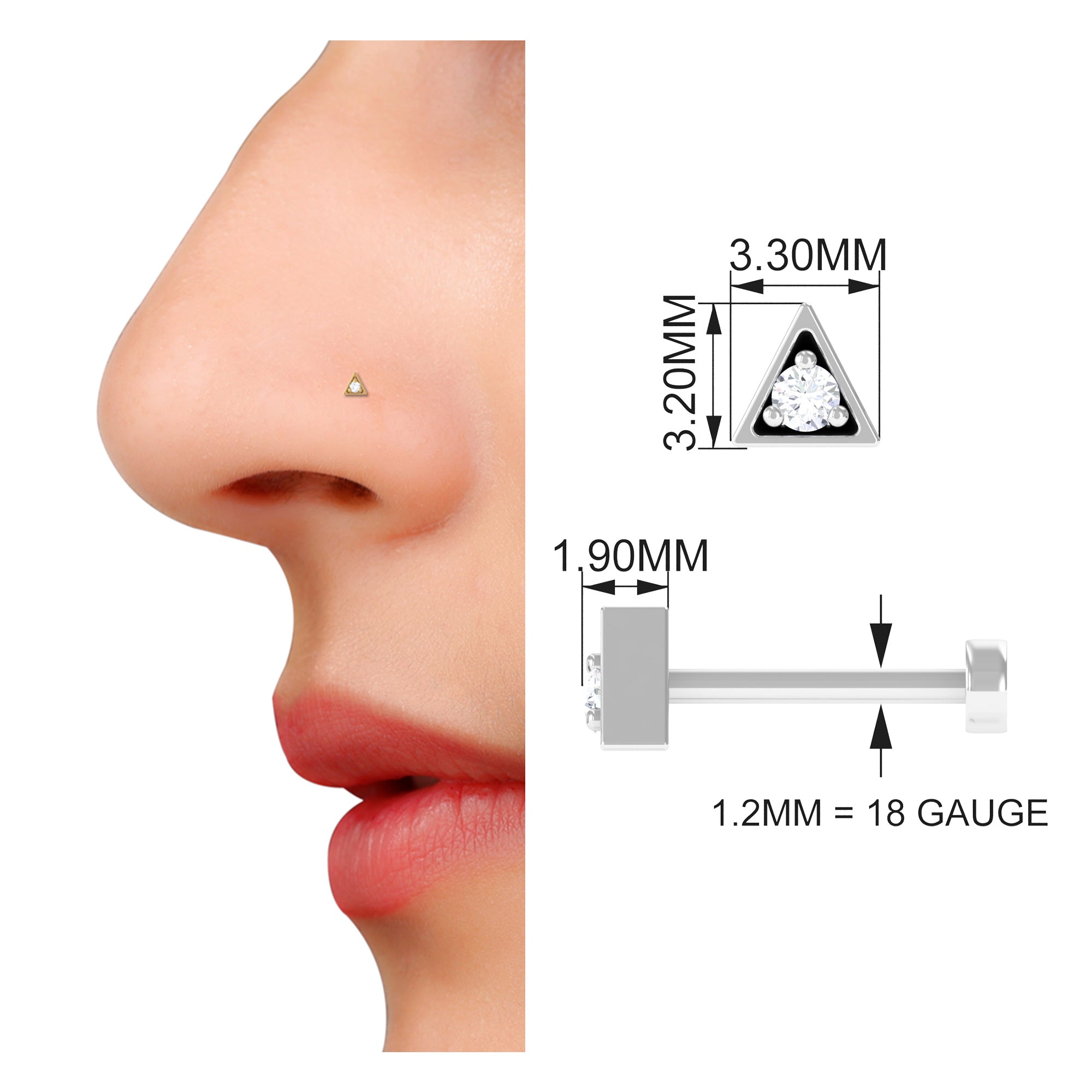 Real Diamond Minimal Gold Triangle Nose Stud