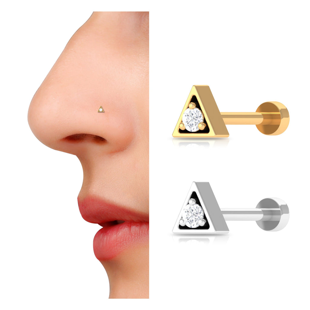 Real Diamond Minimal Gold Triangle Nose Stud