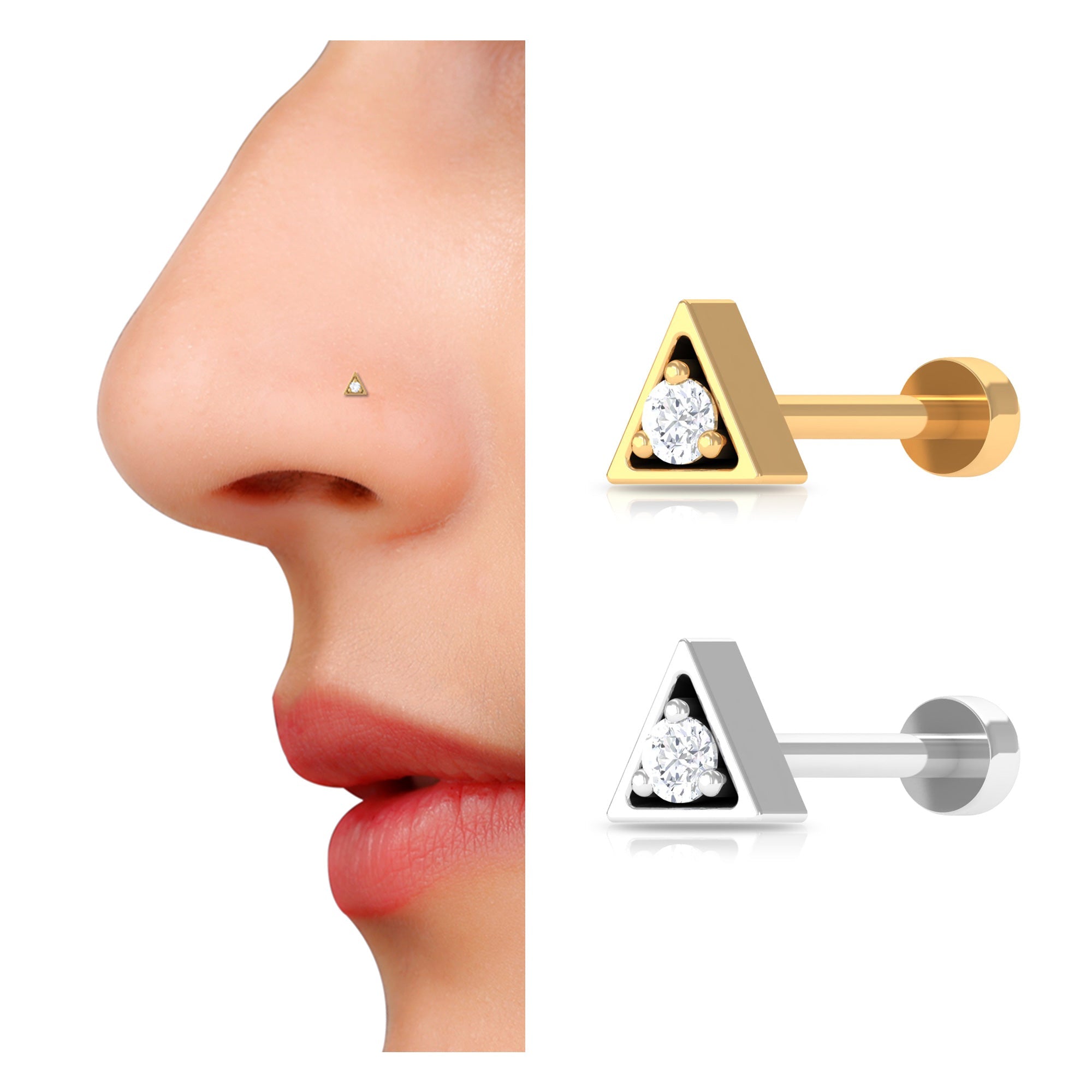 Real Diamond Minimal Gold Triangle Nose Stud