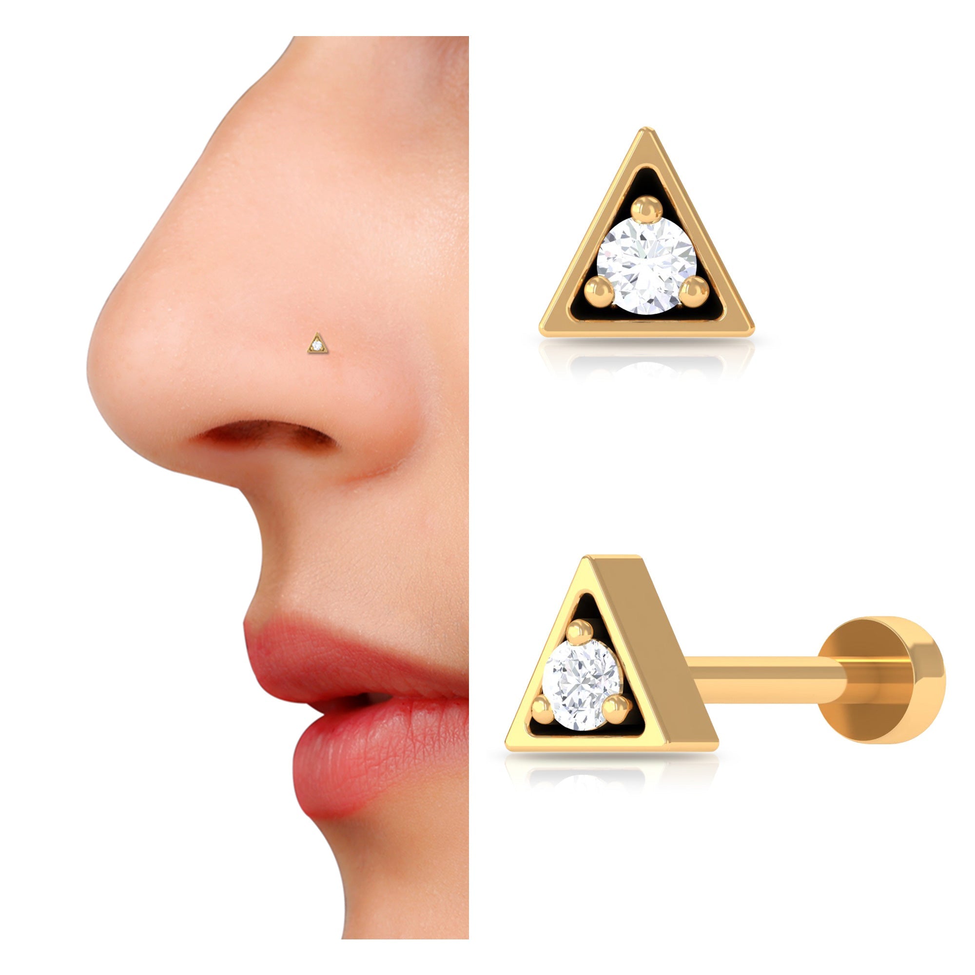 Real Diamond Minimal Gold Triangle Nose Stud