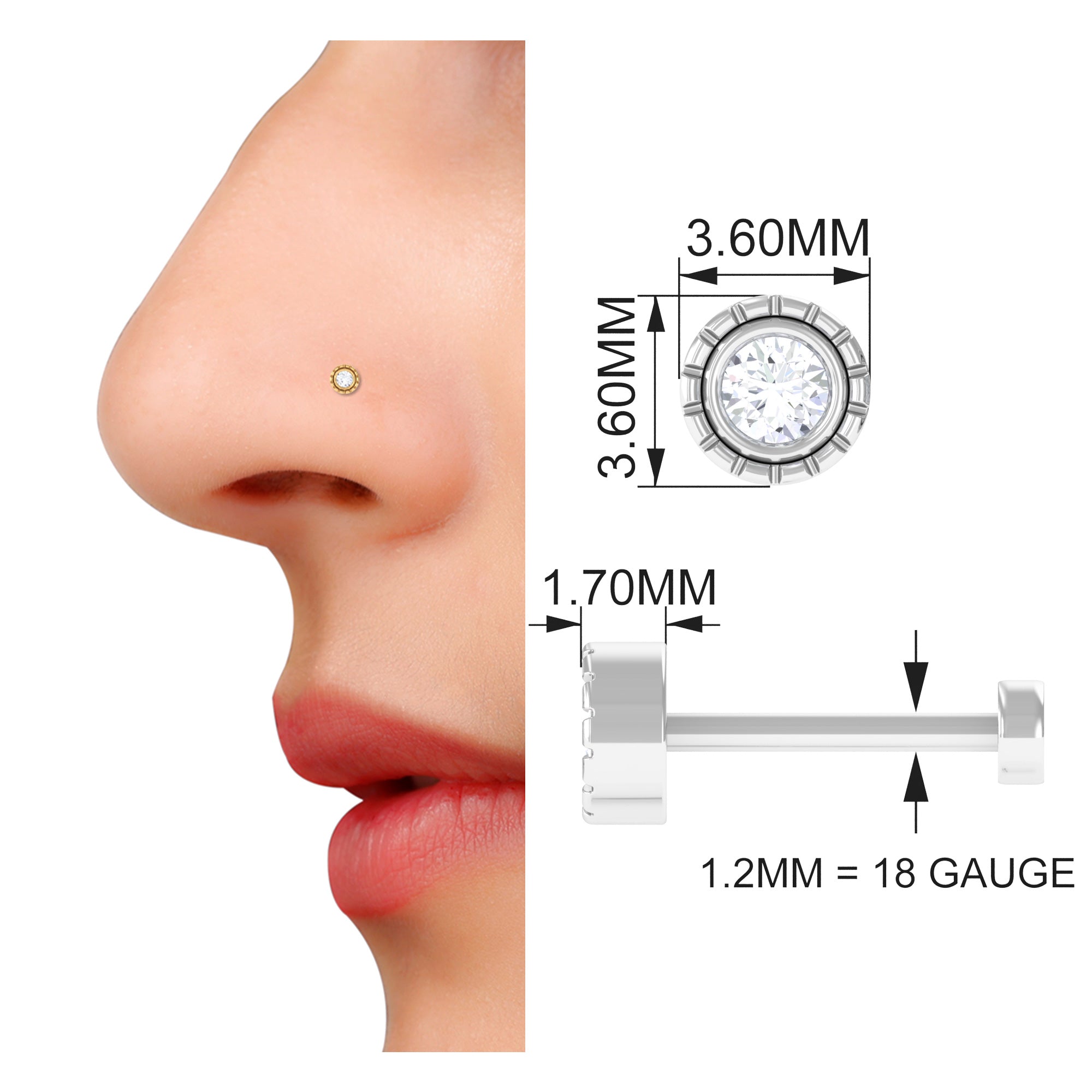 Round Diamond Gold Nose Pin in Bezel Setting