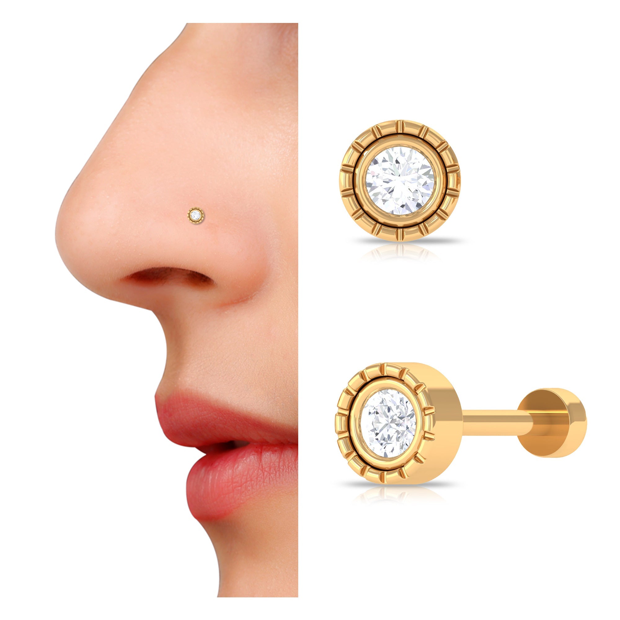 Round Diamond Gold Nose Pin in Bezel Setting