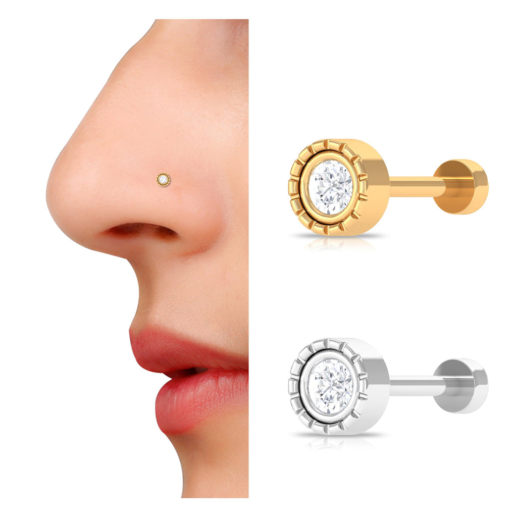 Round Diamond Gold Nose Pin in Bezel Setting