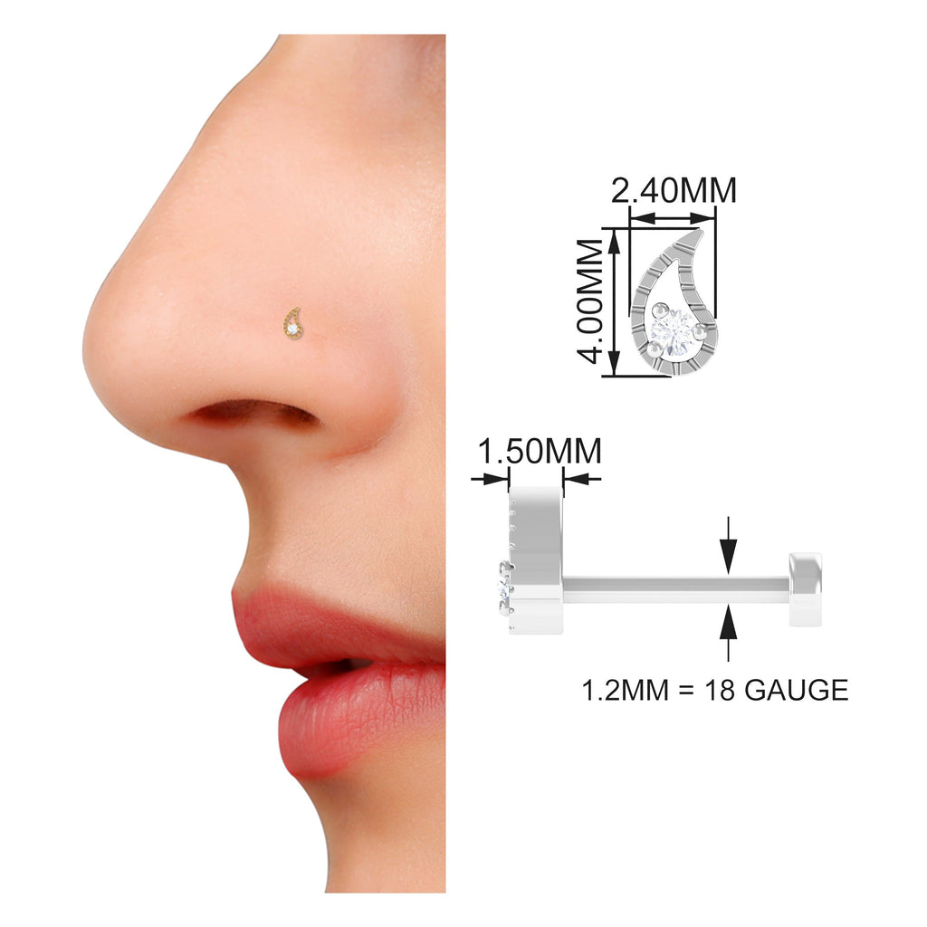 Round Cut Diamond Gold Leaf Nose Pin in Prong Setting