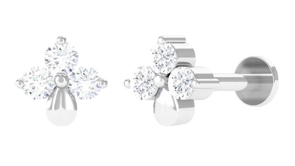 Natural Diamond 3 Stone Flower Nose Pin in Gold