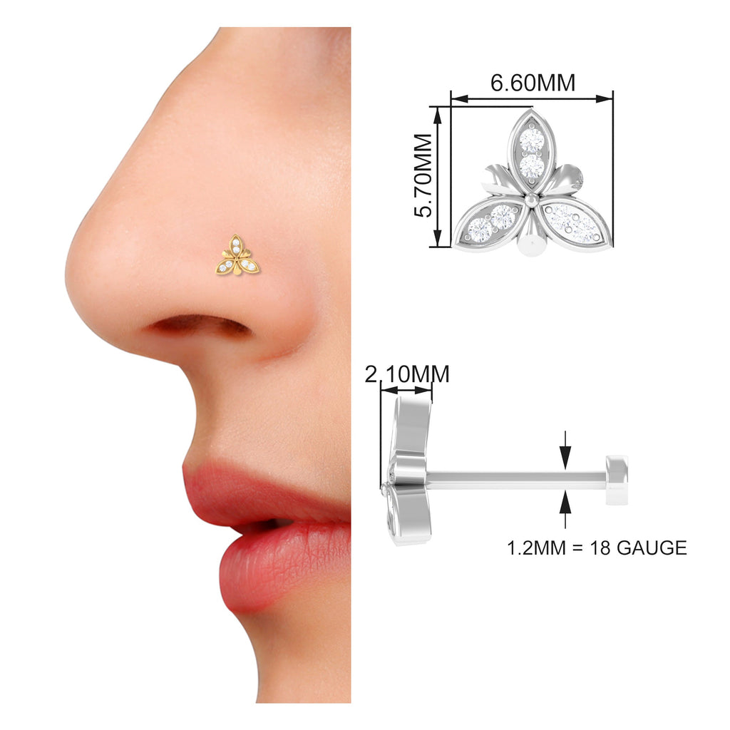 Simple Diamond Flower Nose Stud in Gold