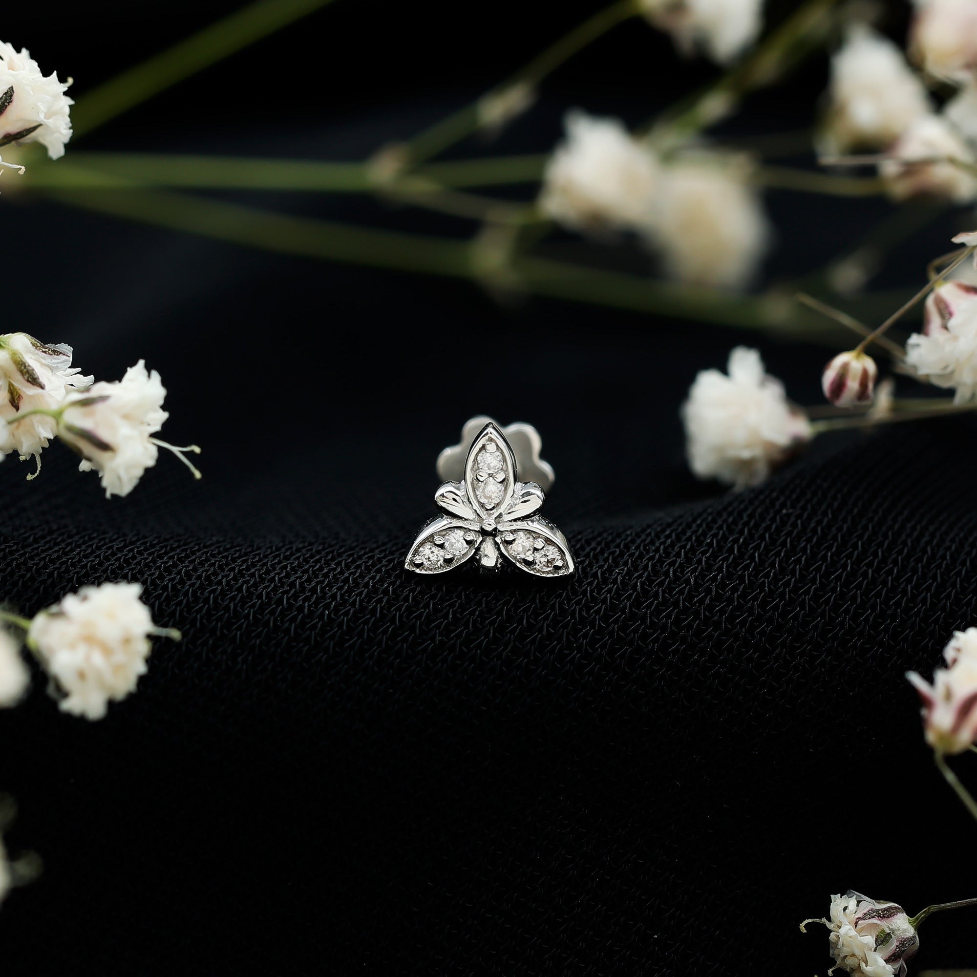 Simple Diamond Flower Nose Stud in Gold