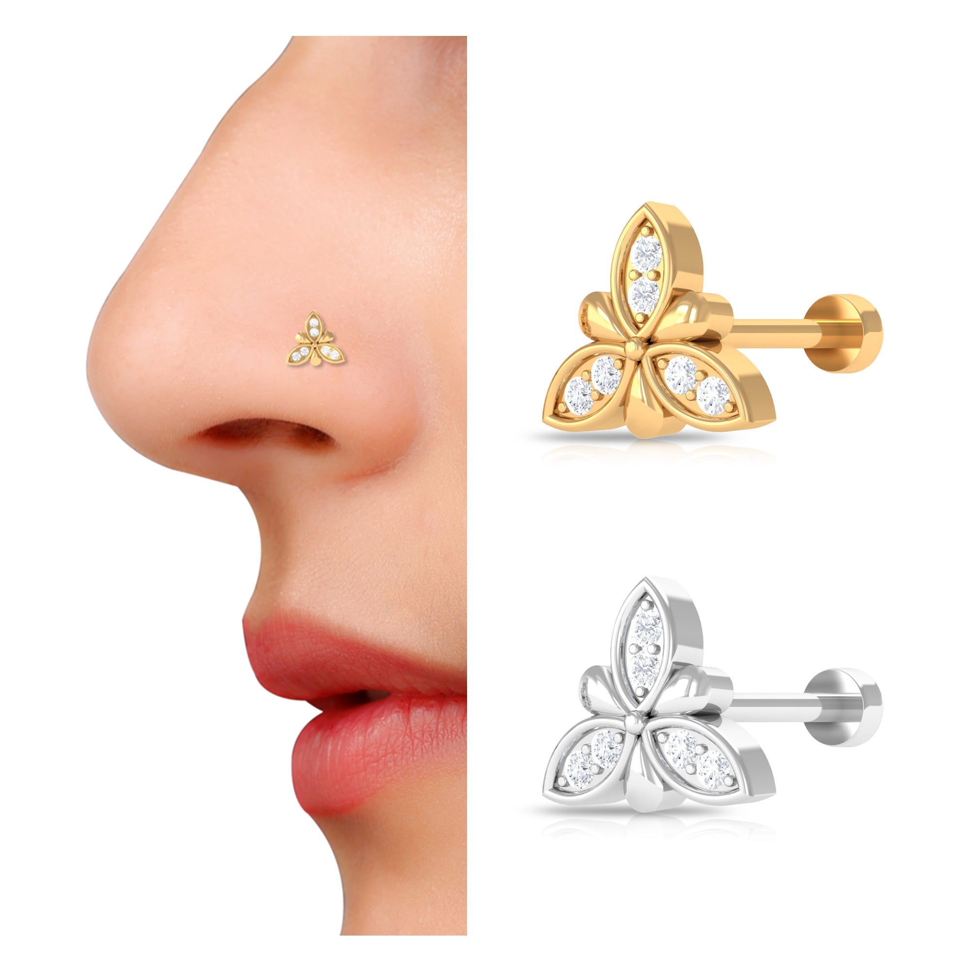 Simple Diamond Flower Nose Stud in Gold