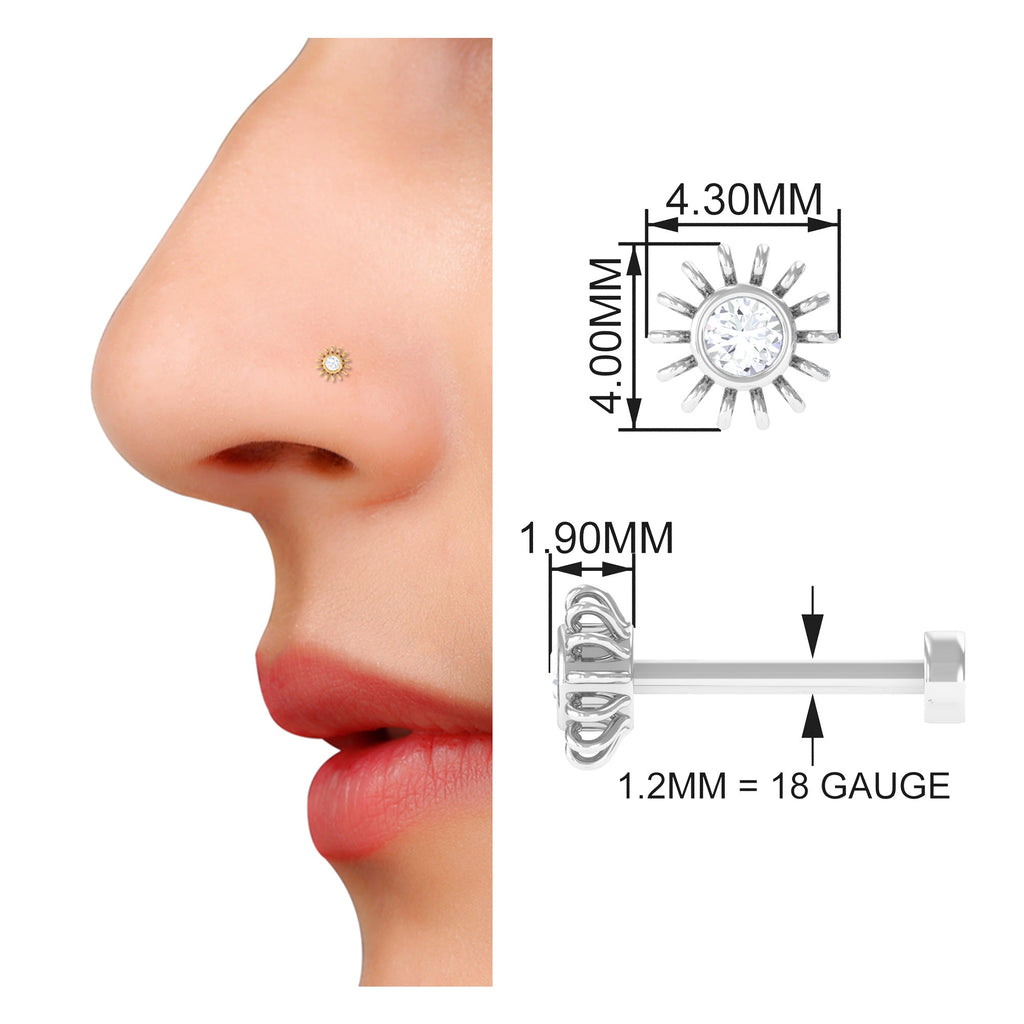 Simple Round Diamond Sunburst Nose Pin