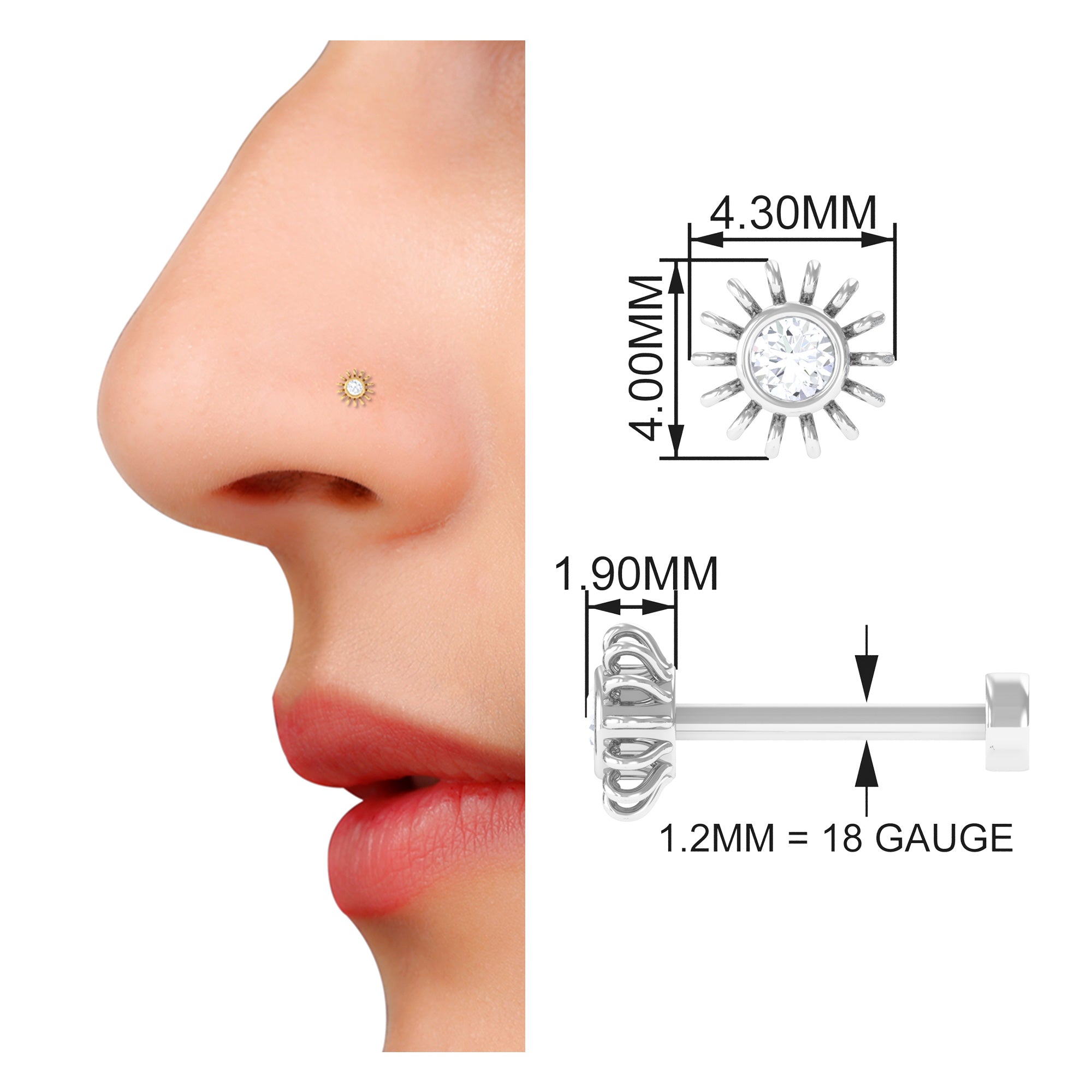 Simple Round Diamond Sunburst Nose Pin