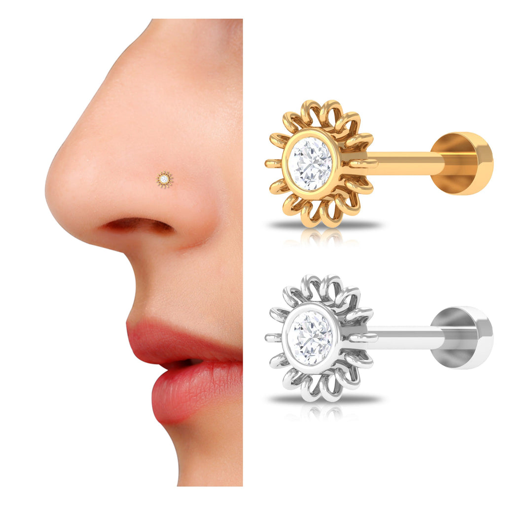 Simple Round Diamond Sunburst Nose Pin