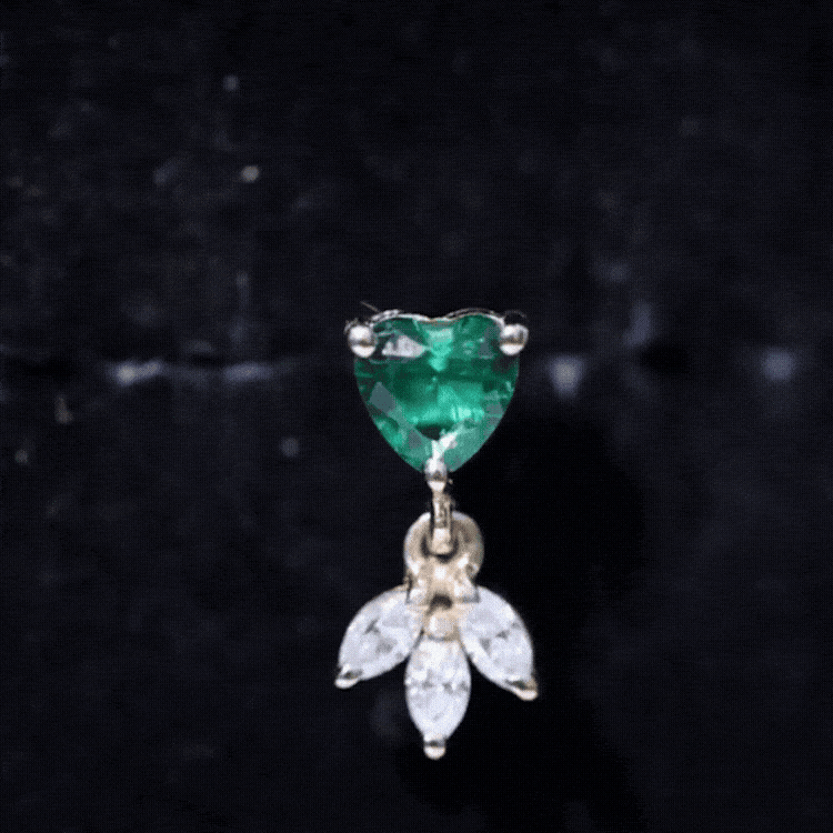 Heart Created Emerald and Moissanite Helix Drop Earring