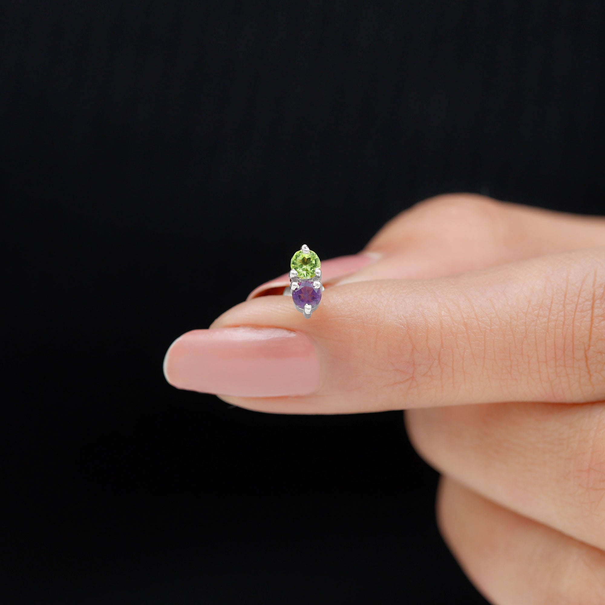 Real Amethyst and Peridot Two Stone Helix Earring