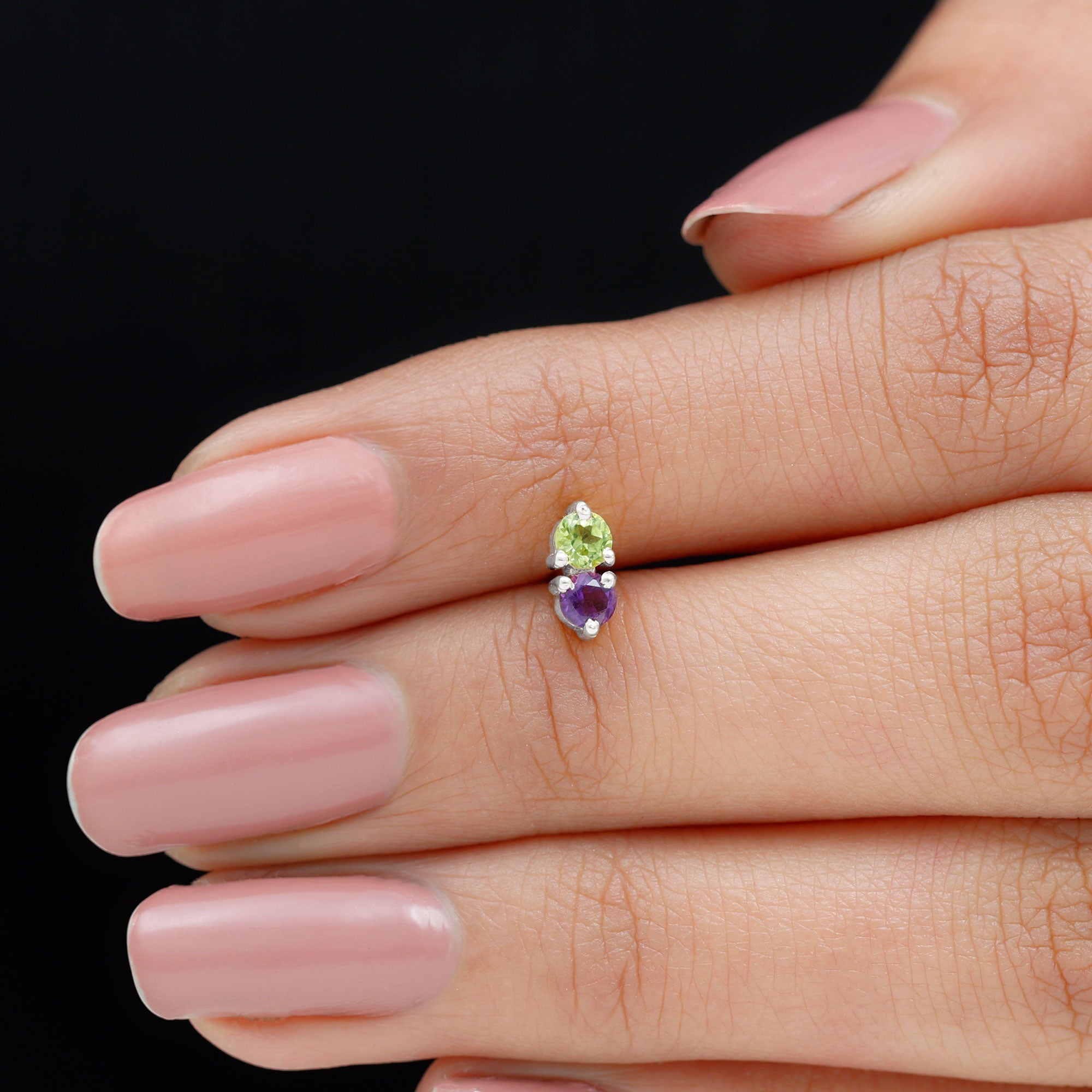 Real Amethyst and Peridot Two Stone Helix Earring