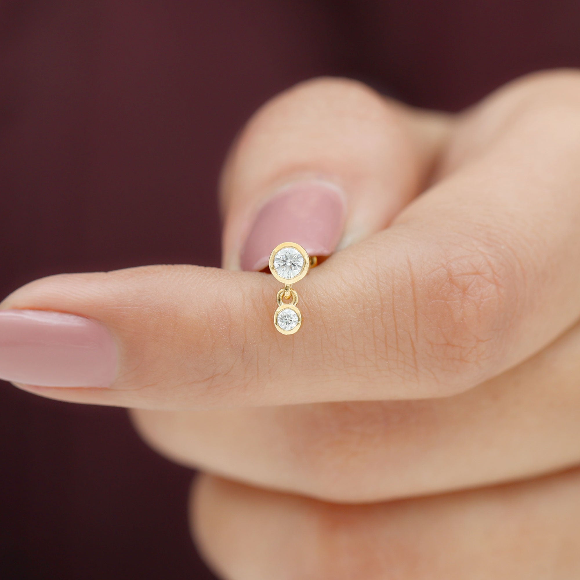 Bezel Set Round Moissanite Helix Drop Earring