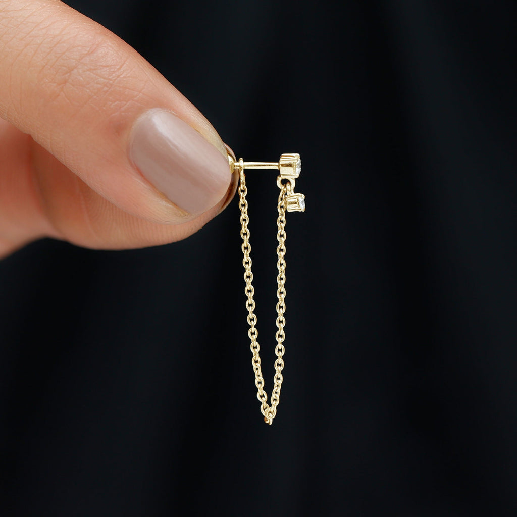 Round Moissanite Chain Drop Earring for Cartilage Piercing