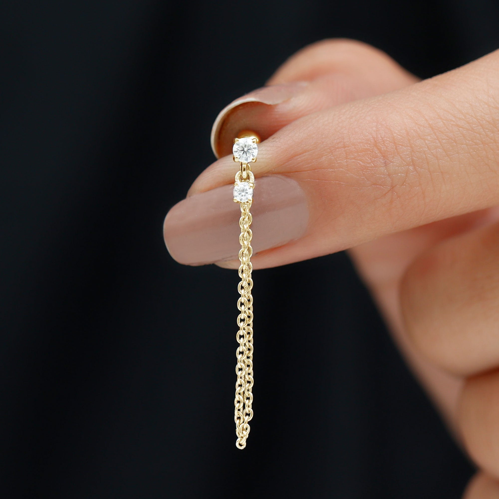 Round Moissanite Chain Drop Earring for Cartilage Piercing