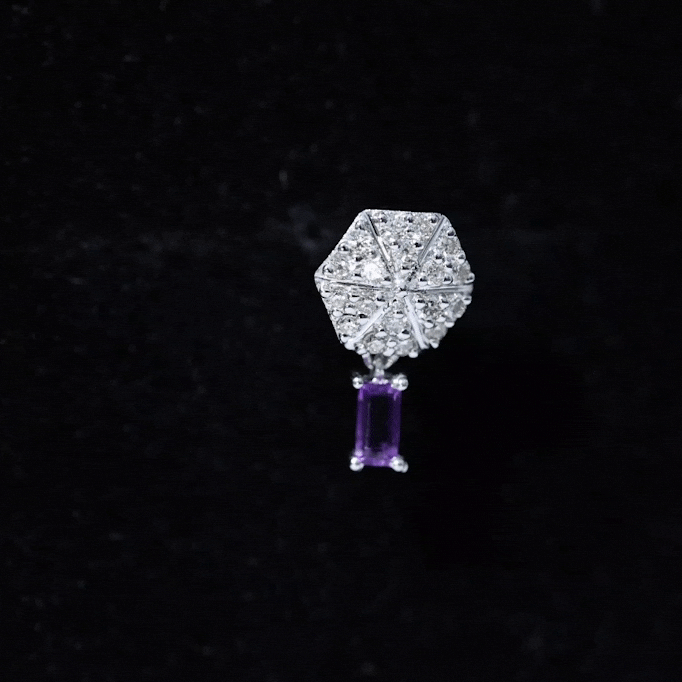 Baguette Amethyst Cartilage Drop Earring with Moissanite