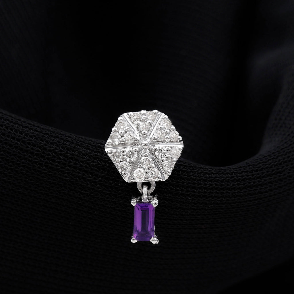 Baguette Amethyst Cartilage Drop Earring with Moissanite
