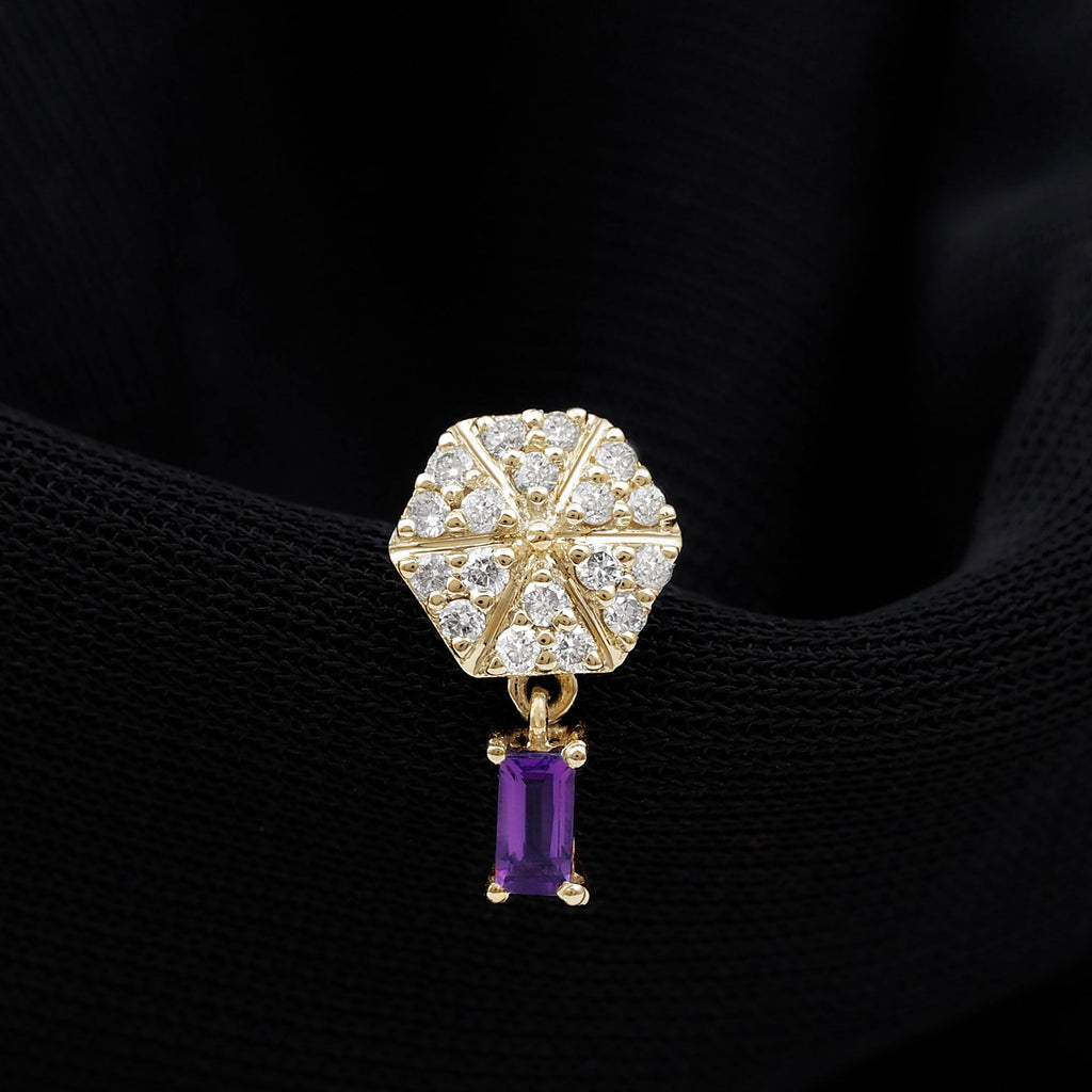 Baguette Amethyst Cartilage Drop Earring with Moissanite