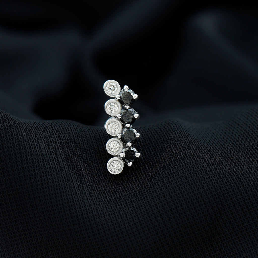 Minimal Black Onyx and Moissanite Bar Cartilage Earring