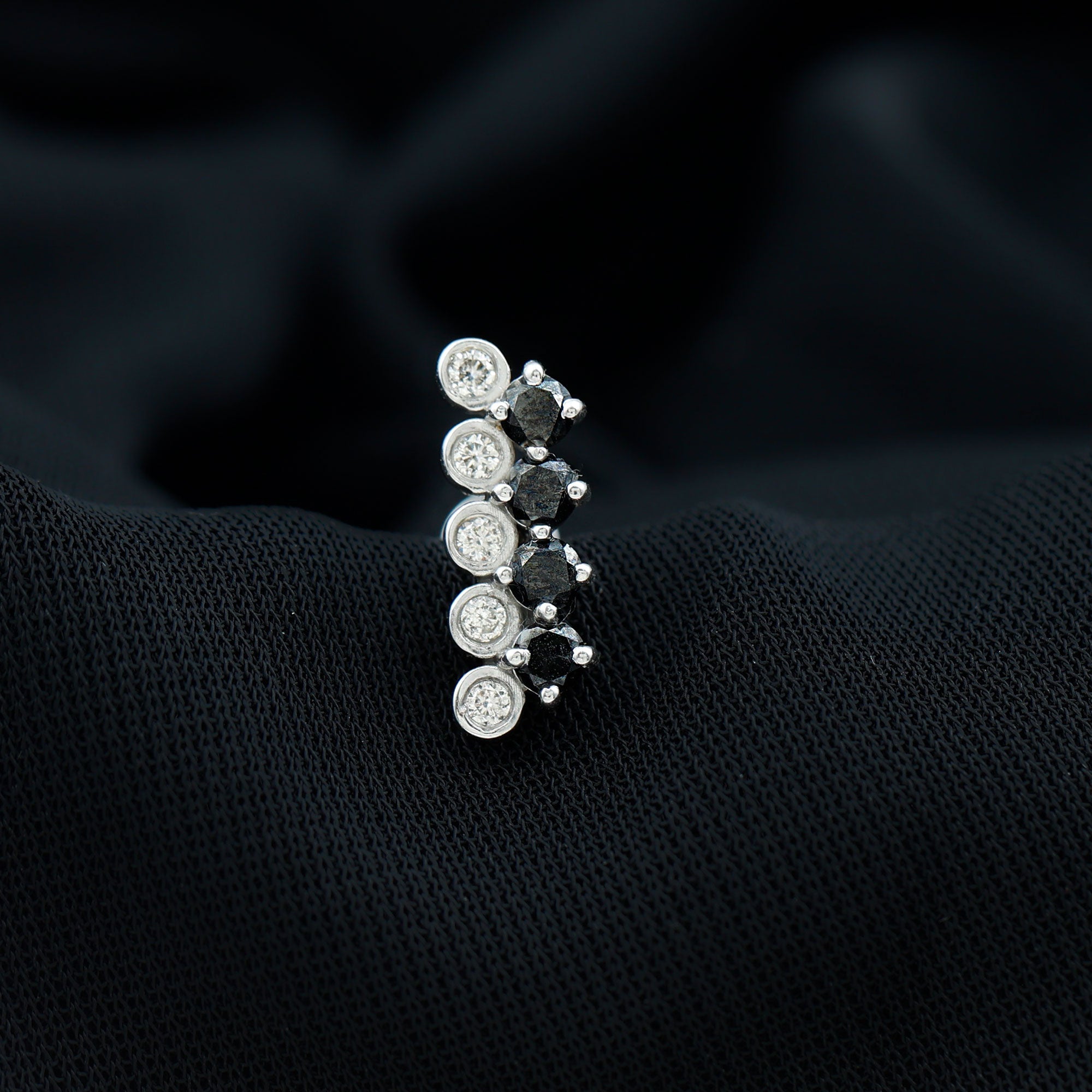 Minimal Black Onyx and Moissanite Bar Cartilage Earring