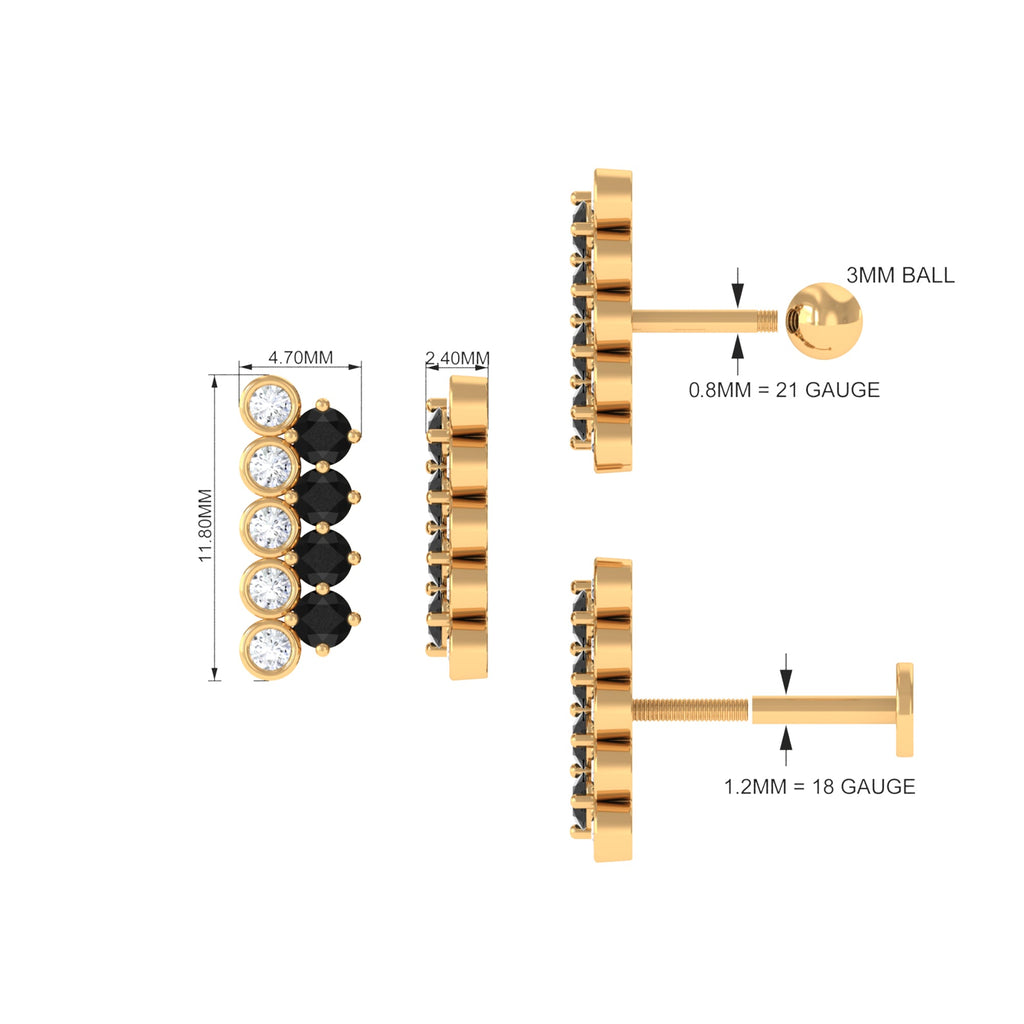 Minimal Black Onyx and Moissanite Bar Cartilage Earring