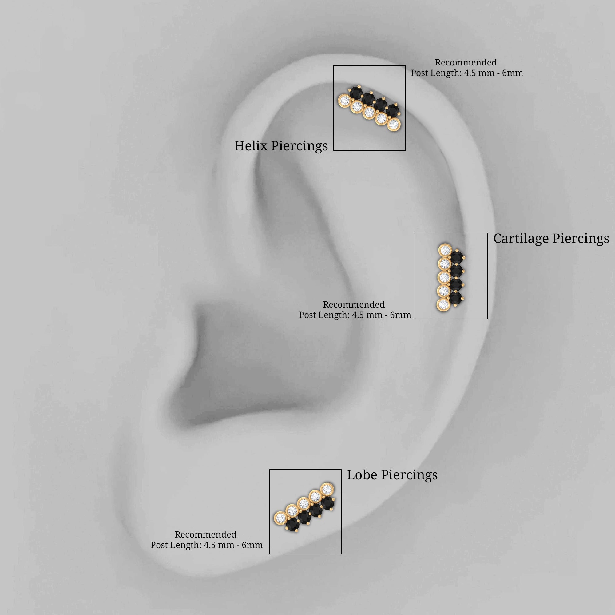 Minimal Black Onyx and Moissanite Bar Cartilage Earring