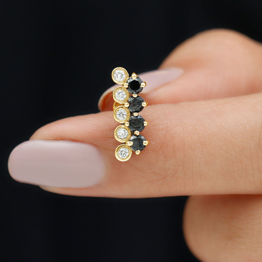 Minimal Black Onyx and Moissanite Bar Cartilage Earring