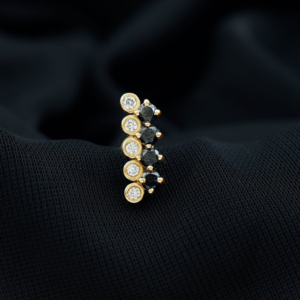 Minimal Black Onyx and Moissanite Bar Cartilage Earring