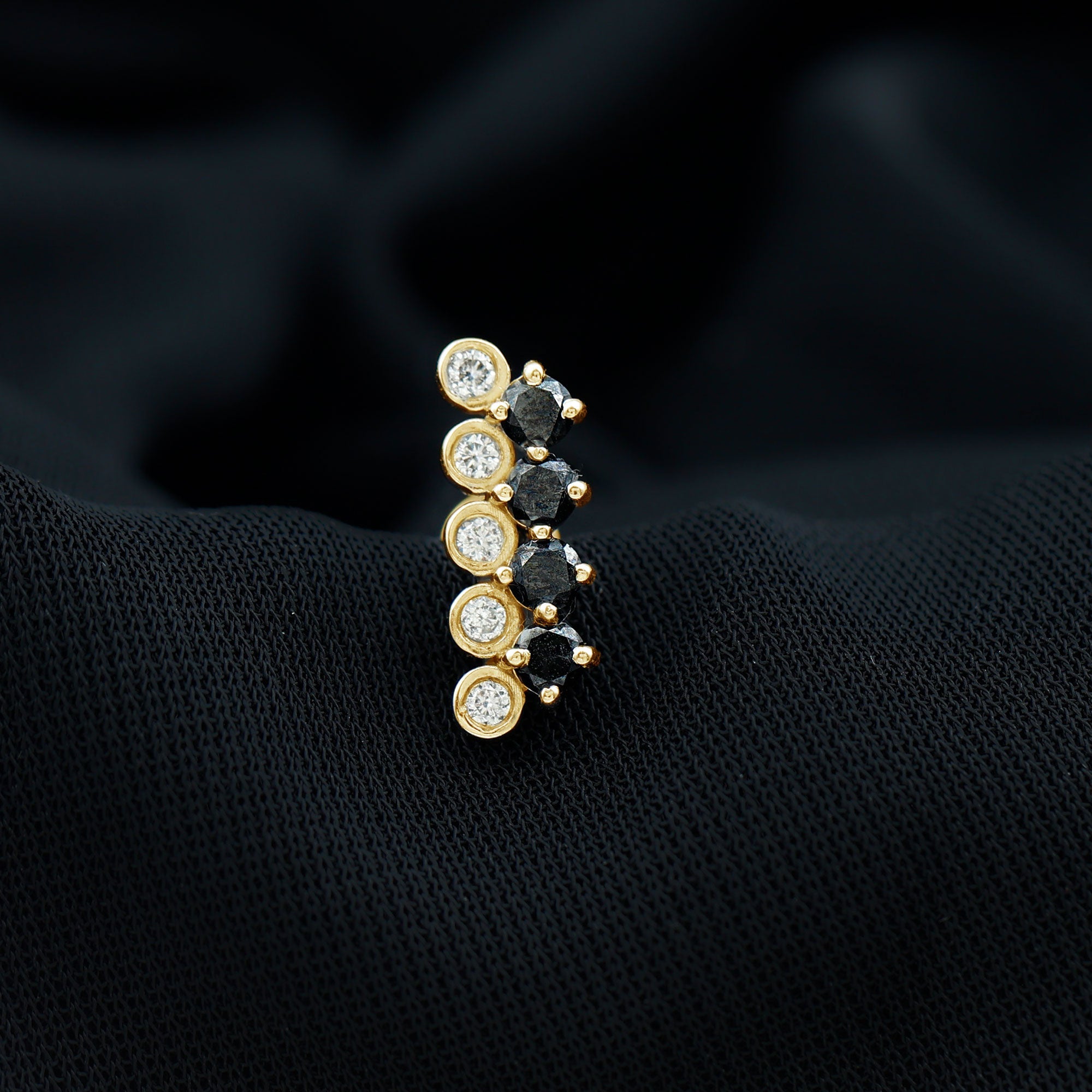 Minimal Black Onyx and Moissanite Bar Cartilage Earring
