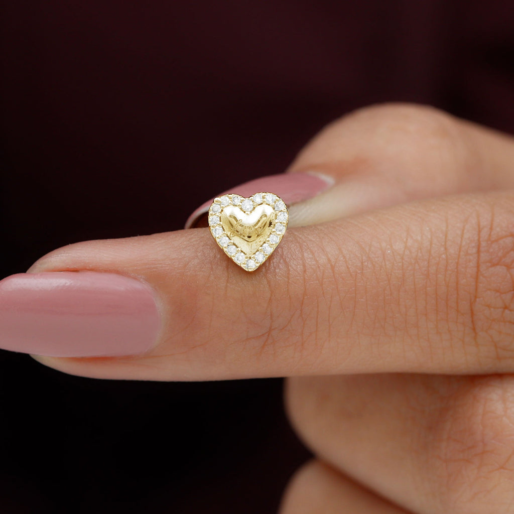 Certified Moissanite Love Heart Earring for Helix Piercing