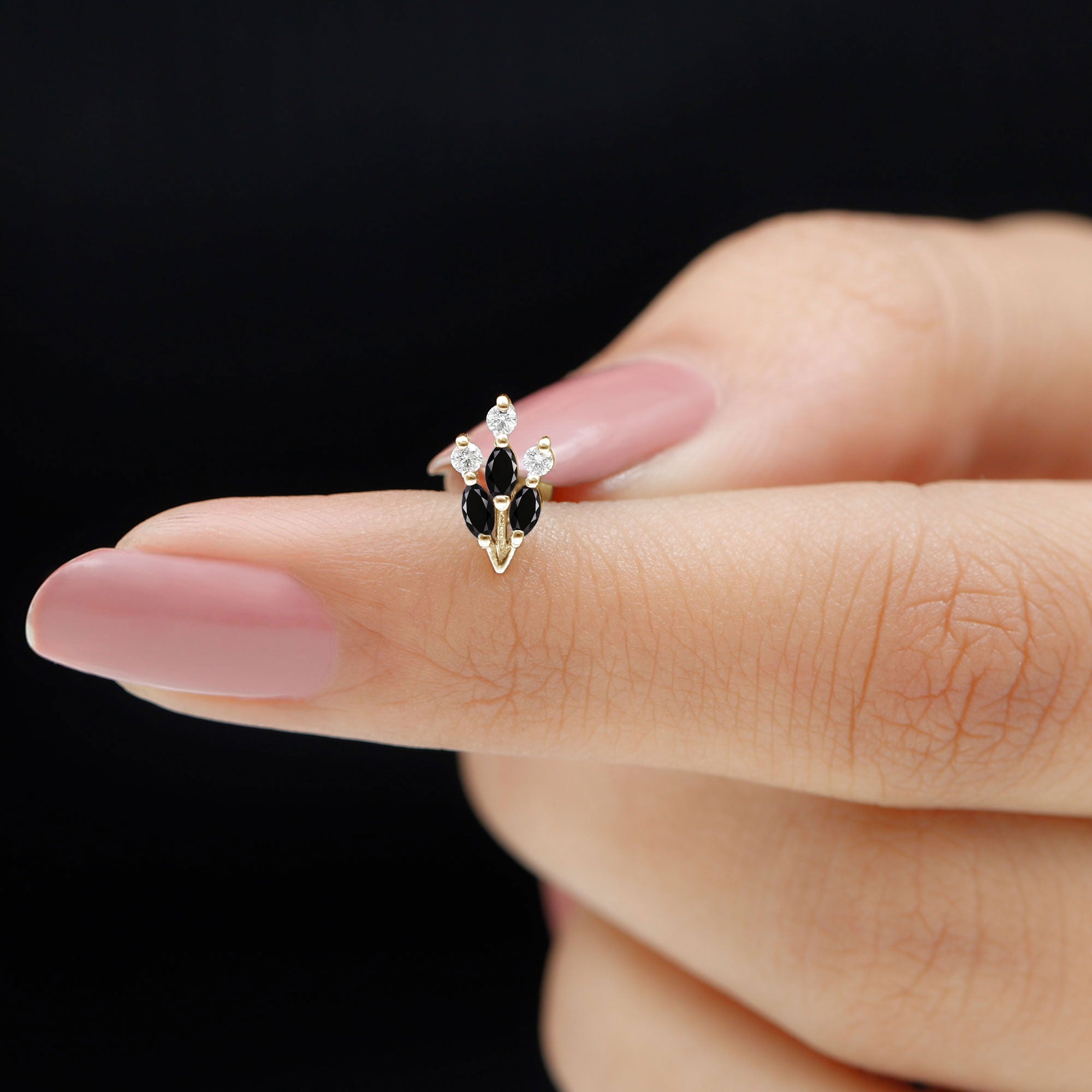 Marquise Black Onyx Leaf Cartilage Earring with Certificate