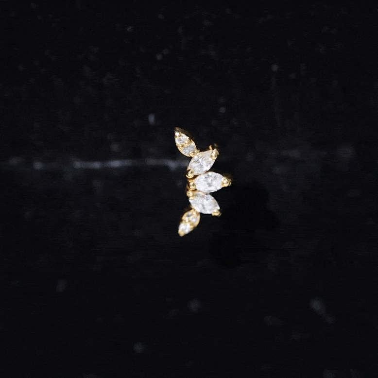 Marquise and Round Cut Moissanite Curved Leaf Helix Earring