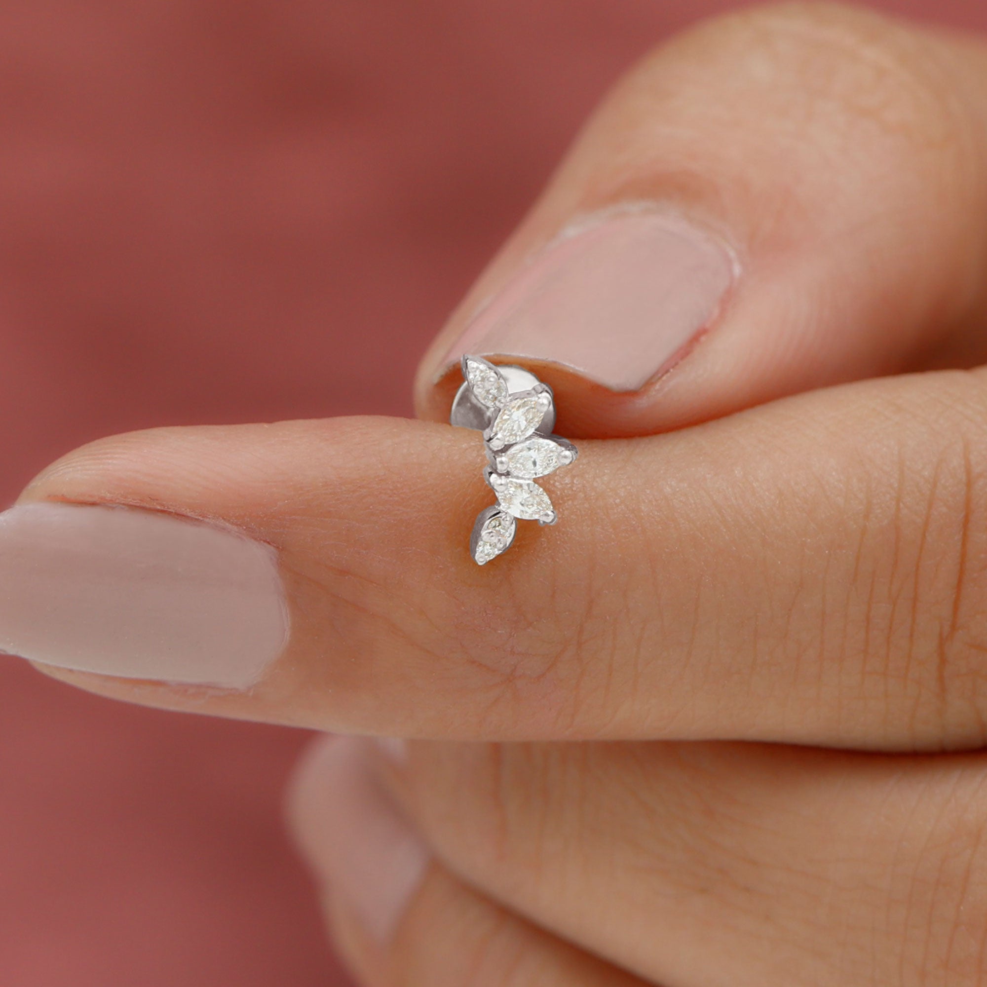 Marquise and Round Cut Moissanite Curved Leaf Helix Earring