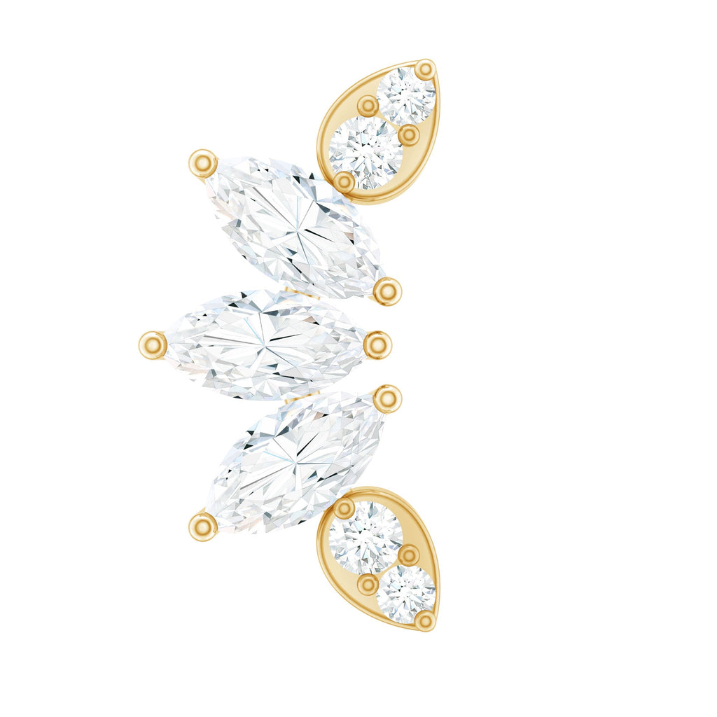 Marquise and Round Cut Moissanite Curved Leaf Helix Earring