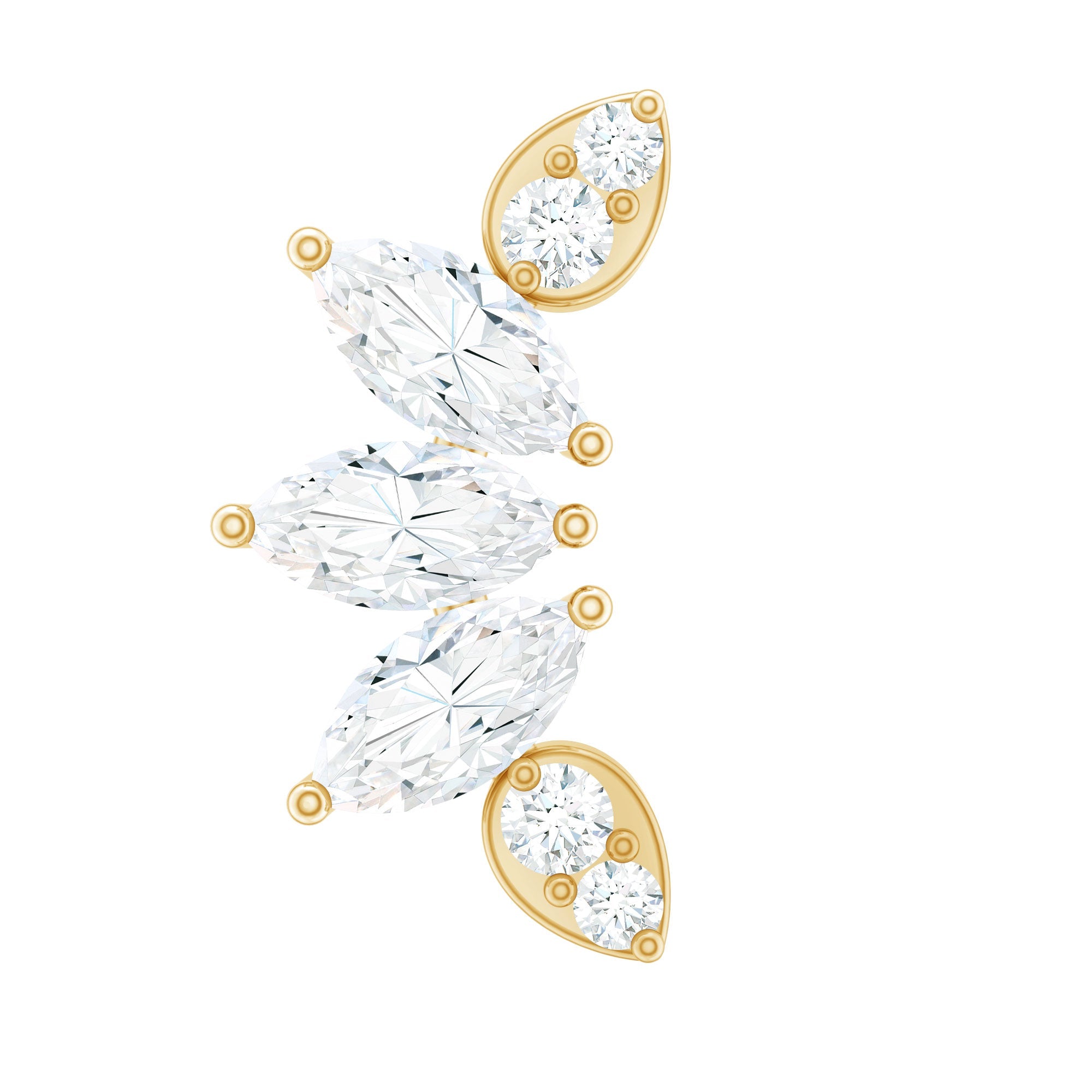 Marquise and Round Cut Moissanite Curved Leaf Helix Earring