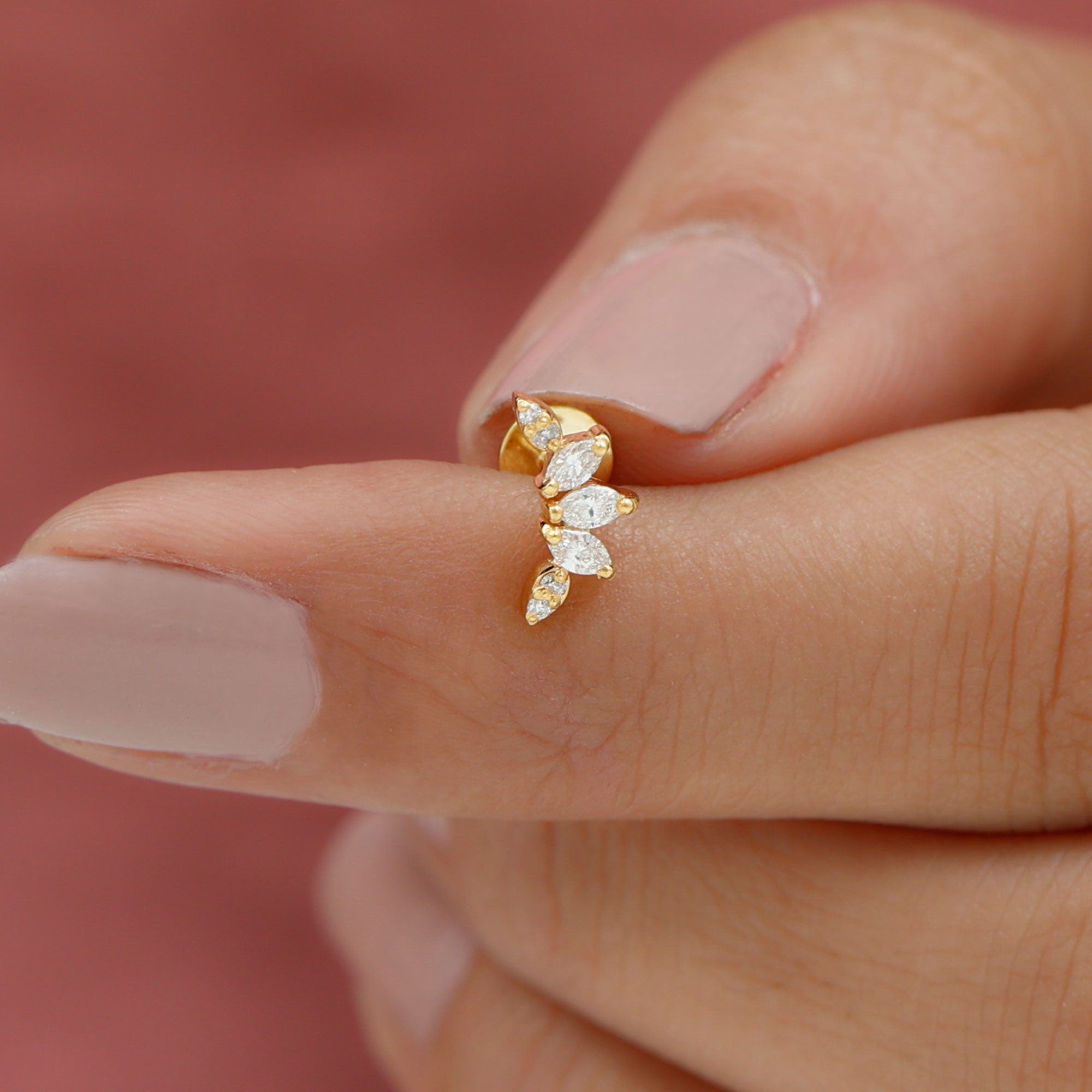 Marquise and Round Cut Moissanite Curved Leaf Helix Earring