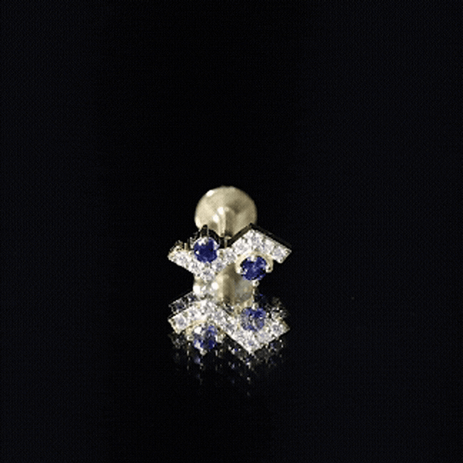 Blue Sapphire and Moissanite Zig Zag Helix Earring in Gold