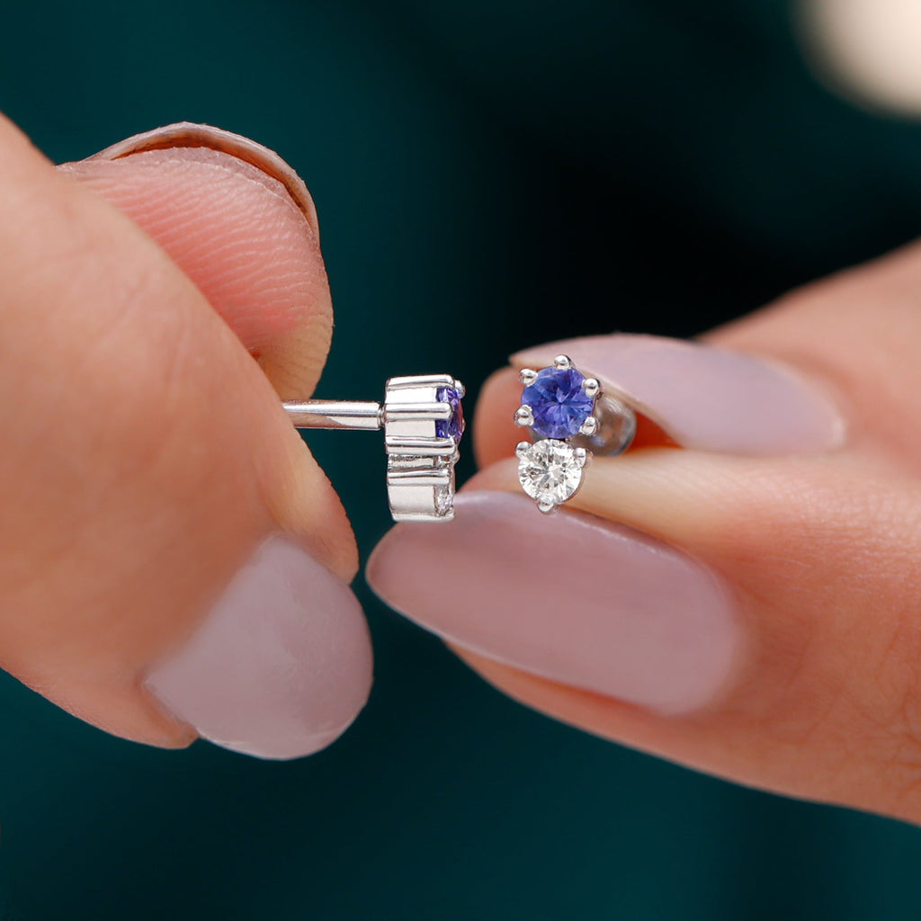 Round Cut Tanzanite Diamond Two Stone Conch Earring