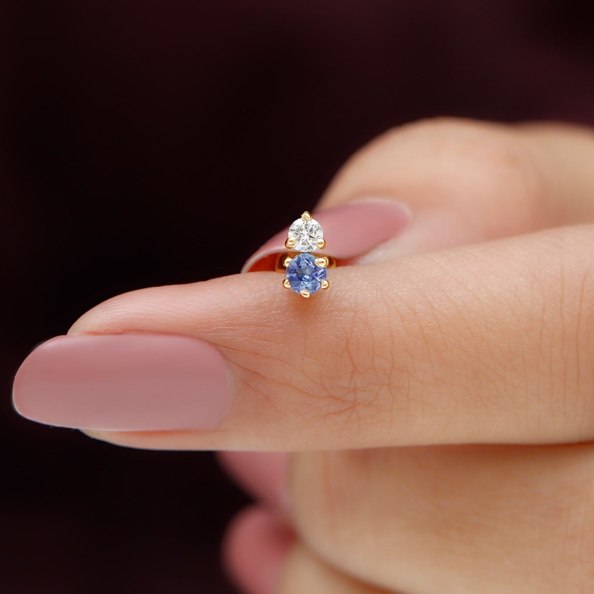 Round Cut Tanzanite Diamond Two Stone Conch Earring
