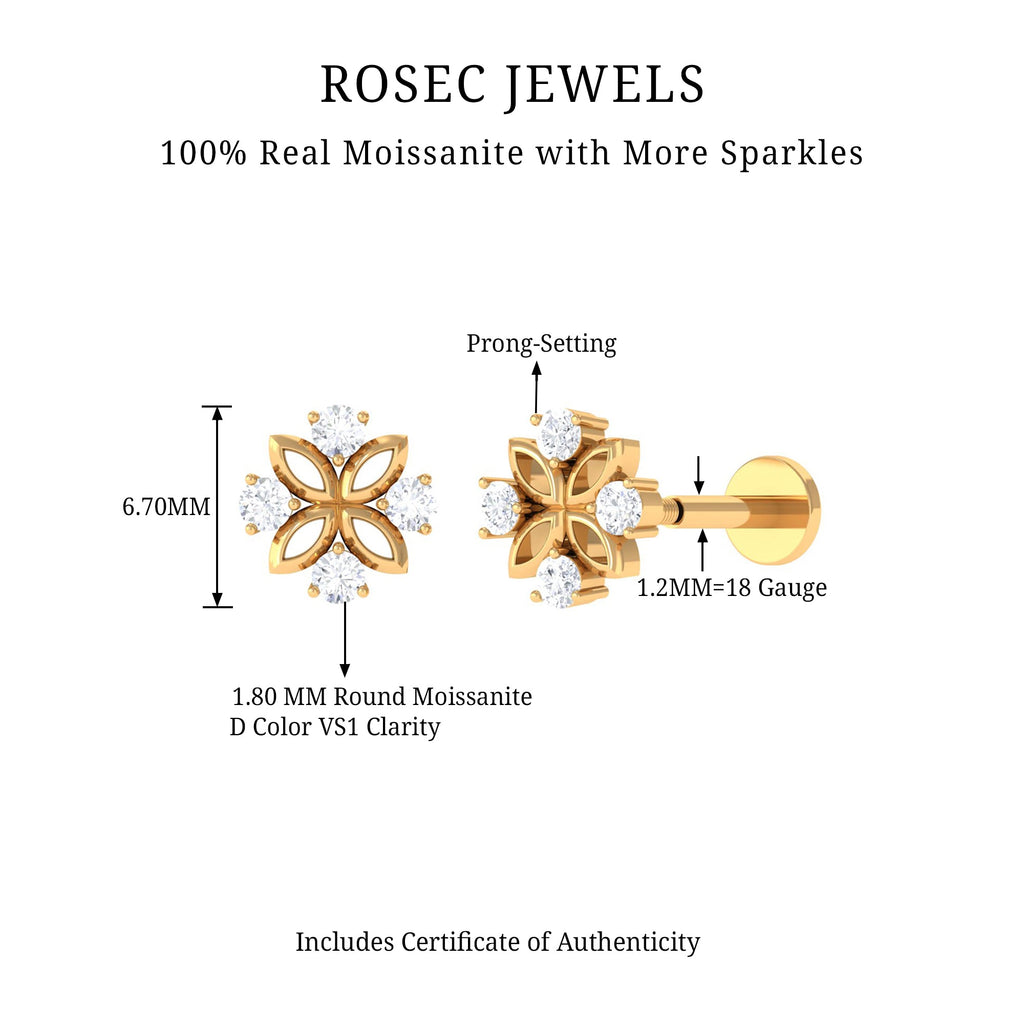 Round Moissanite Flower Earring for Cartilage Piercing