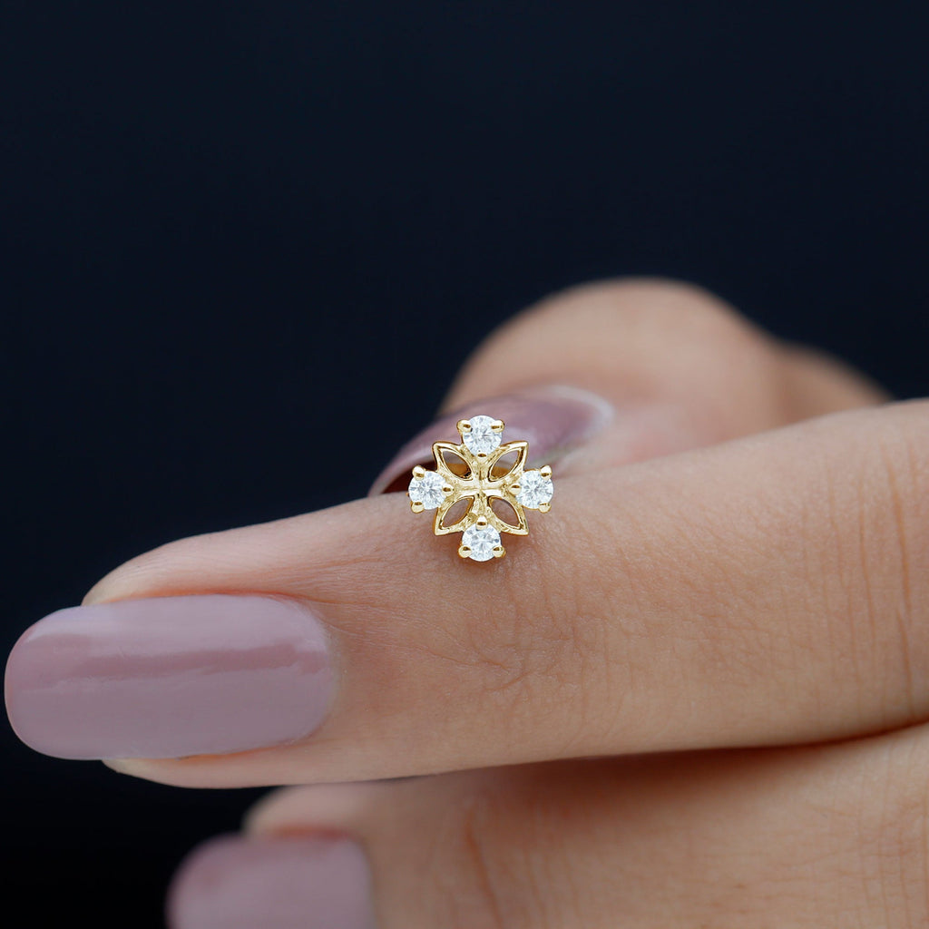 Round Moissanite Flower Earring for Cartilage Piercing