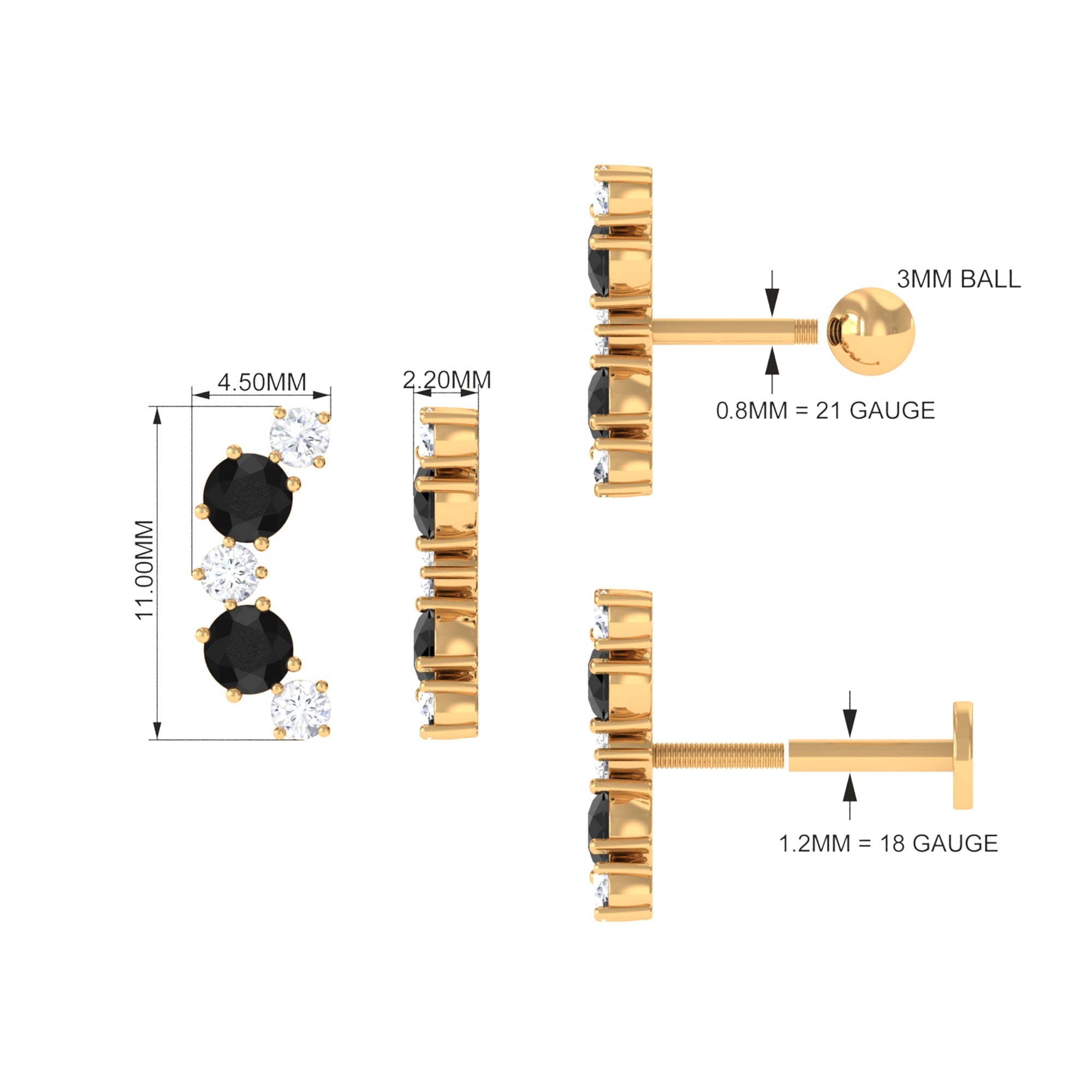 Alternate Black Onyx and Moissanite Crawler Earring